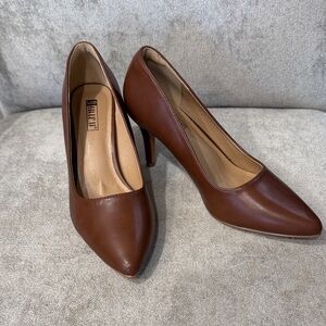 Adolfo Caramel colored Pointed-Toe Leather Stiletto Pumps